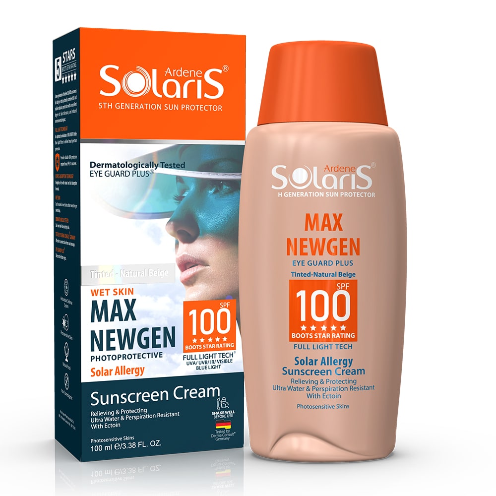 کرم ضد آفتاب SPF100 مناسب پوست های حساس به نور آفتاب بژ طبیعی آردن سولاریس MAXNEWGEN